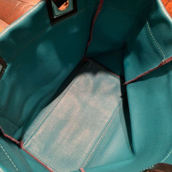 Furla Tribe Reversible Tote – Teal & Purple Italian Suede + Saffiano Leather - Picture 8 of 10